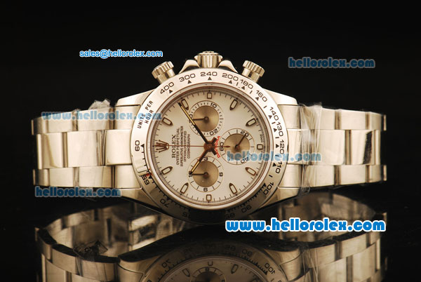 Rolex Daytona Swiss Valjoux 7750 Automatic Movement Full Steel with White Dial and Stick Markers - Click Image to Close